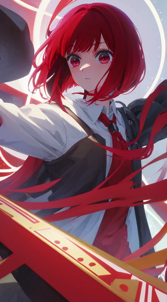 Red eyes、Red hair、Medium Hair、solo、((Highest quality、masterpiece))、(solo)、