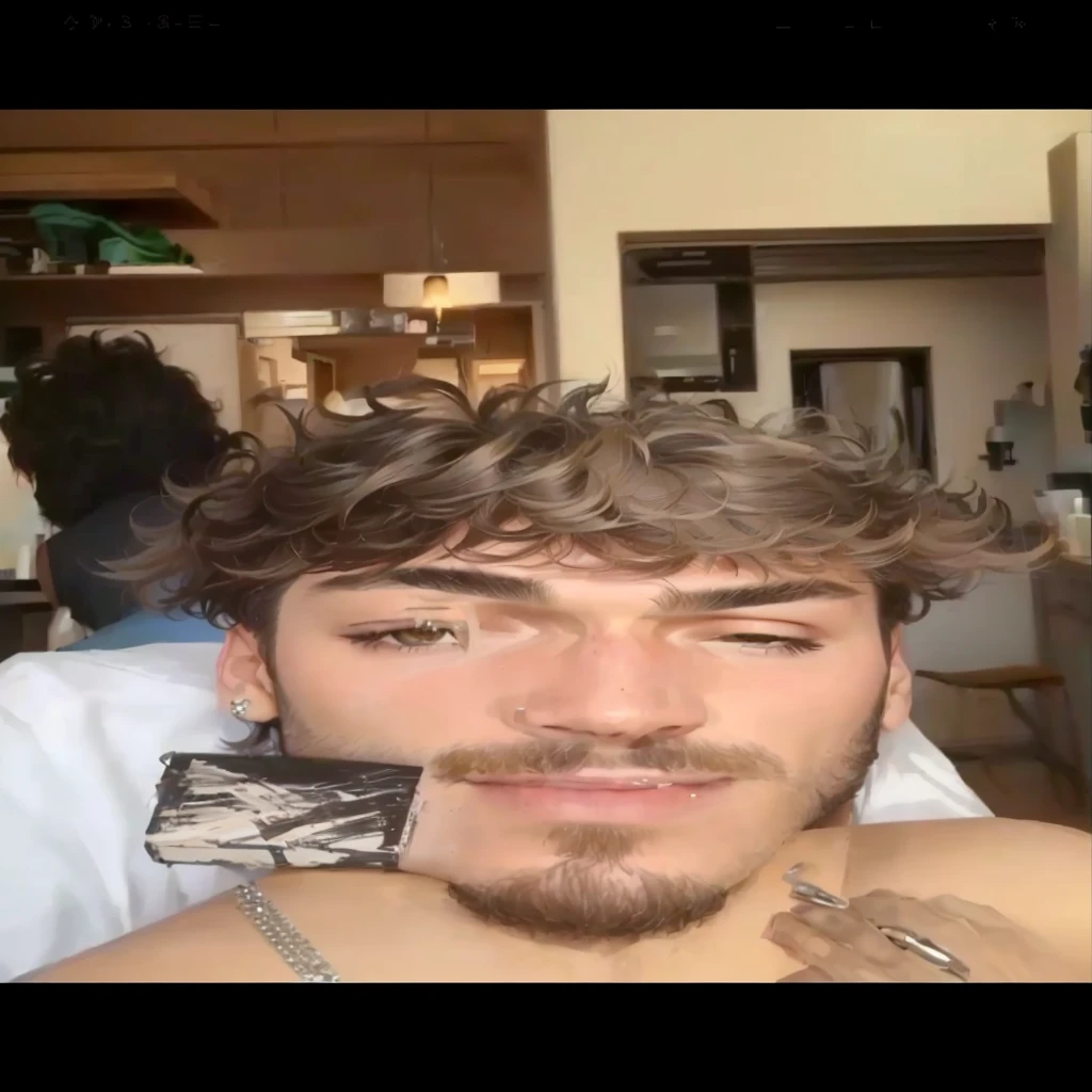 there is a man , inspired by Luca Zontini, his hair is messy and wild, his hair is messy and disheveled, he has short, curly brown hair, vídeo tiktok, xqc, Hold your bangs with one hand, maluma singer, short hair on top of the head