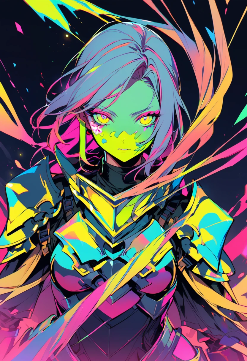 Women dressed in armor，Fluorescent makeup on face
