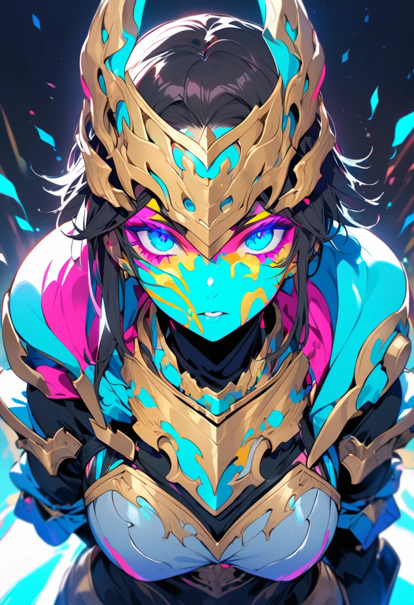 Women dressed in armor，Fluorescent makeup on face