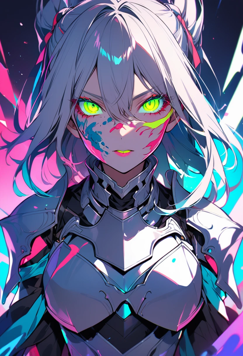 Women dressed in armor,Fluorescent makeup on face