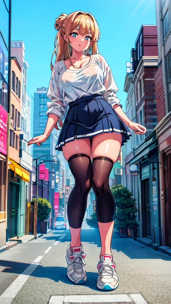 masterpiece Unreal Engine Anime Style Delicate painting 4K 90's giant Multiple Girls crowd Residential Street apartment Apartment 高層apartment街の谷間に立っている巨大な女の子 skirt Big Breasts White T-shirt Summer clothes Private Server sneakers Black Hair smile female giant giant girl Whole body Destroyed skyscrapers Destroyed cars Crowd Unreal Engine,cleavage ,a drawing of a , earrings, long hair, 1980s (style) Cute picture Beauty Analog style whole body sneakers