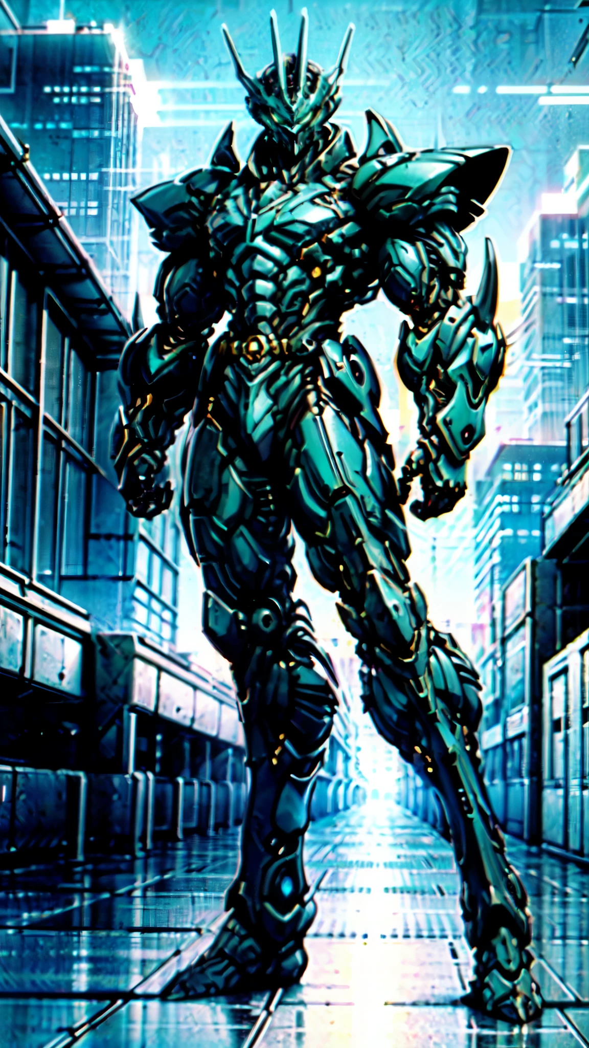 (masterpiece:1.5, best quality:1.5, extremely delicate:1.5, foreshortening:1.5, dynamic angle:1.5), a man wearing a full-face helmet, a fantasy-style biotech armored combat suit, green eyes, (a composite layered chest armor), fully enclosed shoulder guards, matching arm and leg guards, the belt is adorned with neon circuitry, (the color scheme is primarily red with black green accents), the design balances heavy with agility, a high-tech bio-mecha armor, (Armor Concept Inspired by neon Cyberpunk, stand on the top of a skyscraper in a futuristic sci-fi city), this character embodies a finely crafted fantasy-surreal style armored hero in anime style, exquisite and mature manga art style, (element, plasma, energy, the armor glows), ((male:1.5)), metallic, high definition, highres, ultra-detailed, ultra-fine painting, professional, perfect body proportions, golden ratio, anatomically correct, symmetrical face, extremely detailed eyes and face, high quality eyes, creativity, RAW photo, UHD, 32k, Natural light, cinematic lighting, masterpiece-anatomy-perfect