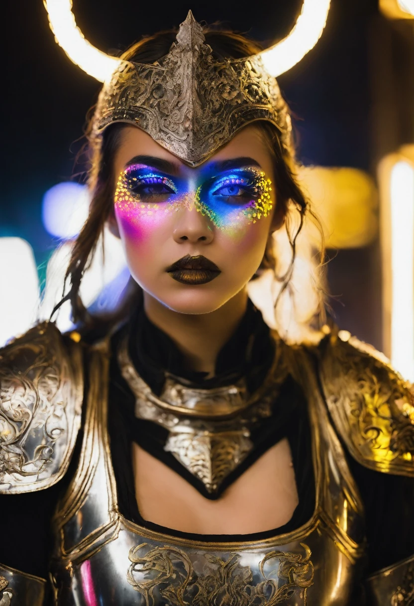 Women dressed in armor,Fluorescent makeup on face
