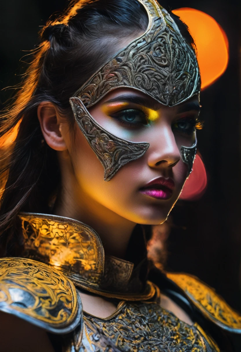 Women dressed in armor,Fluorescent makeup on face