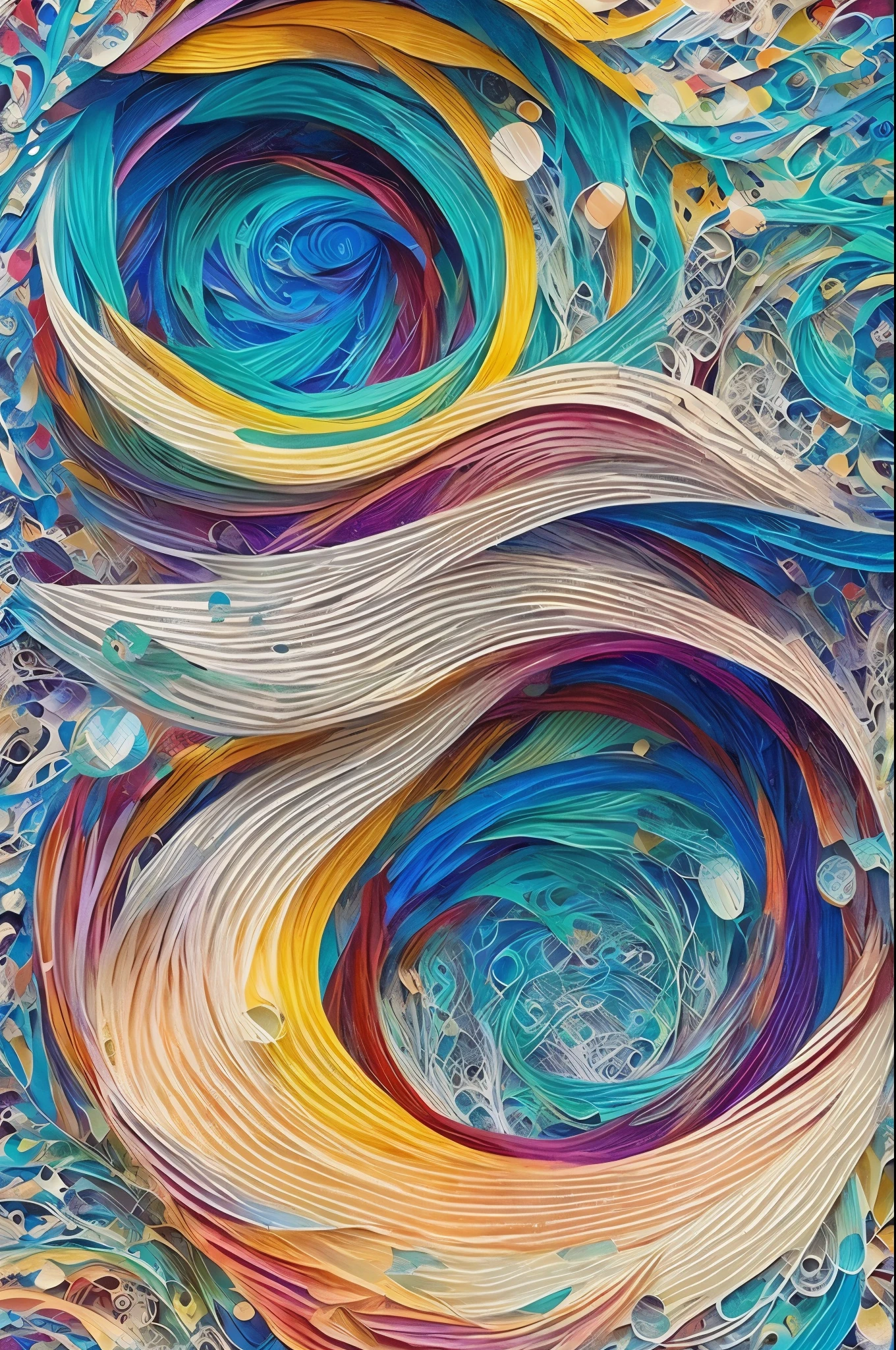 water droplet ripples, conceptual installation pop art, 2.5D, delicate and dynamic, fusion of watercolors and oil paintings, fusion of paper cutting and shadow puppetry, magic of vivid color shades and contrasts, gradation, wet in wet, water splash, foggy filter effect, Japanese paper quality, abstract part