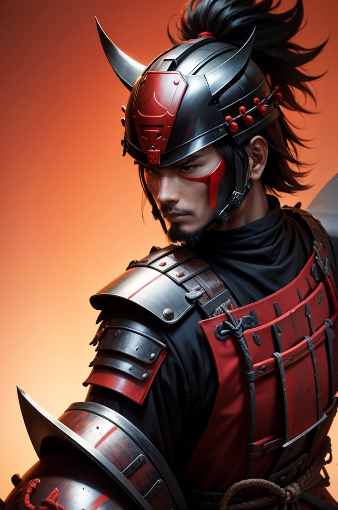 samurai warrior with red and black armor with helmet