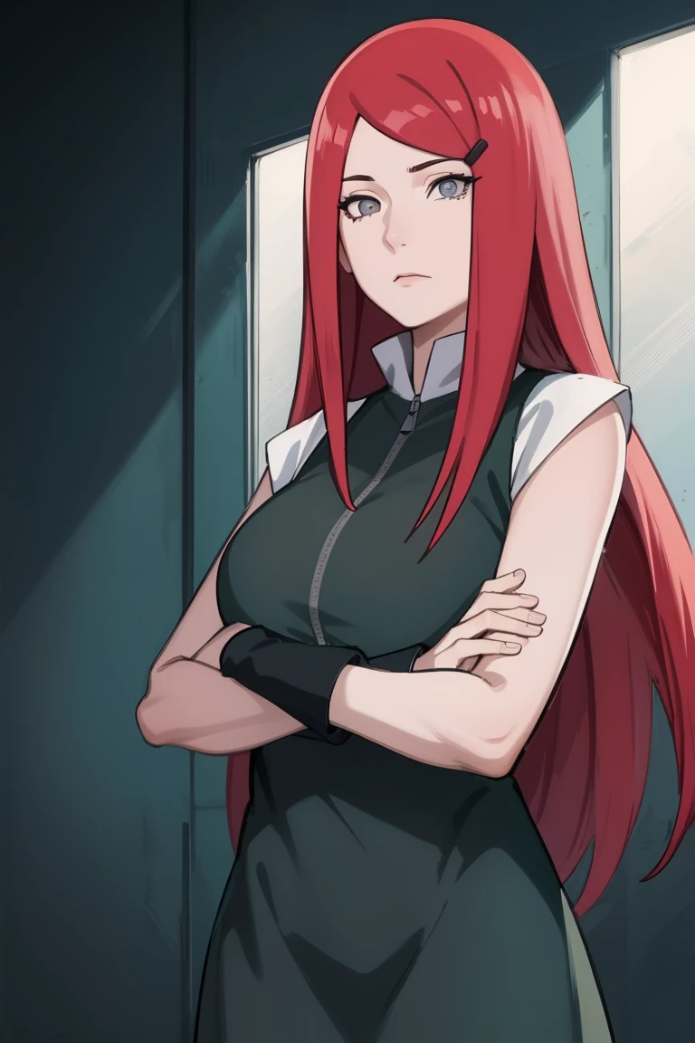 {-error_of_Anatomy:1.0} kushina, kushina, wide, hair ornament, Red hair, Red head, Hair clip, (grey eyes:1.5), ofsnuda, crossed arms, REST inside, BREAK (Masterpiece:1.2), Best Quality, high resolution, fondo of pantalla of unidad 8k, (illustration:0.8), (Hermosos ojos oftallados:1.6), cara extremadamente oftallada, perfect lighting, CG extremadamente oftallado, (perfect hands, Anatomy perfecta),