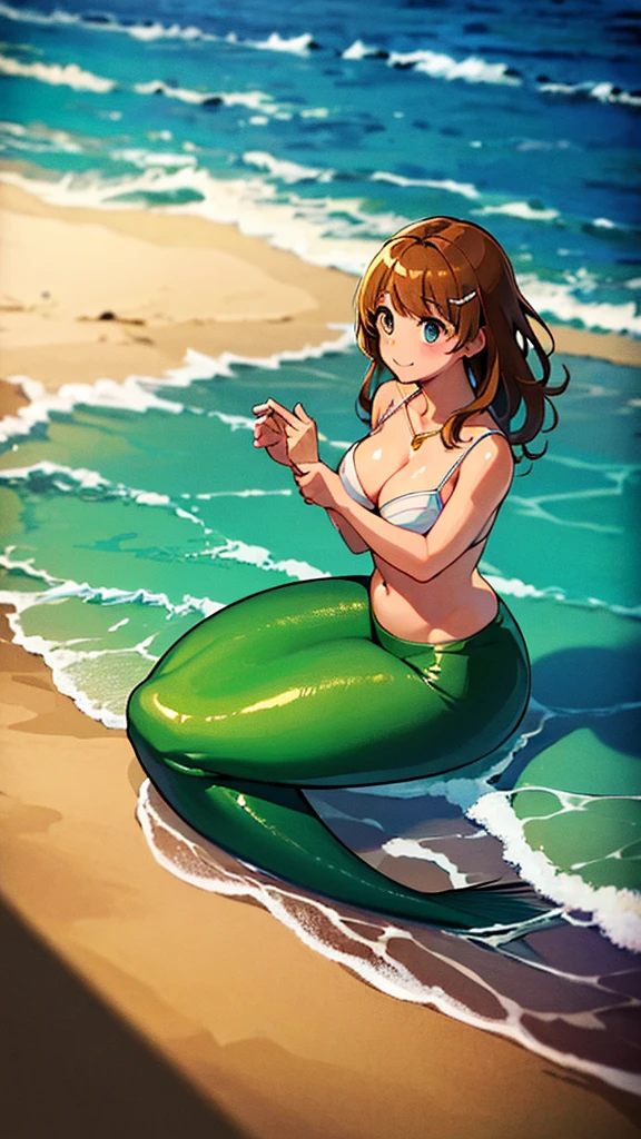 (masterpiece:1.2),(Fine grain), (Highest quality) ,mermaid ,Sandy Beach