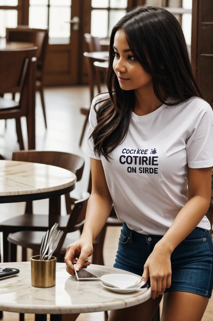 Picture of. Cockfight and a person waiting with cutlery wearing a shirt that says code
