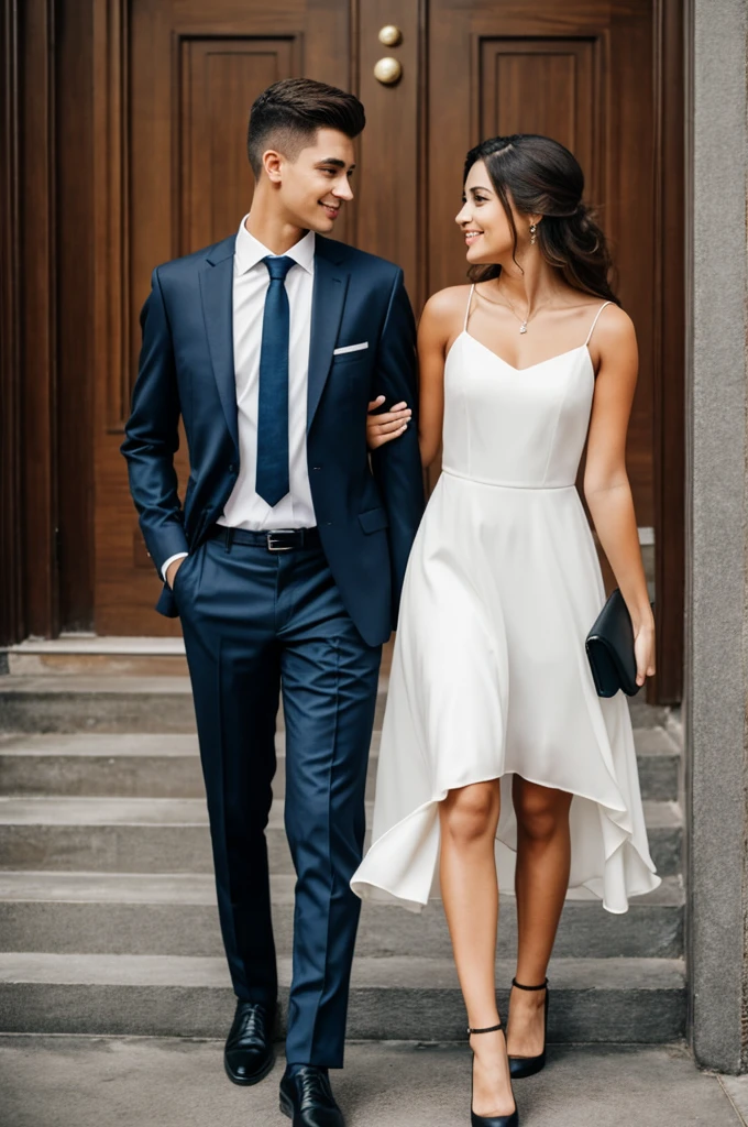Girl with her boyfriend together in formal clothes