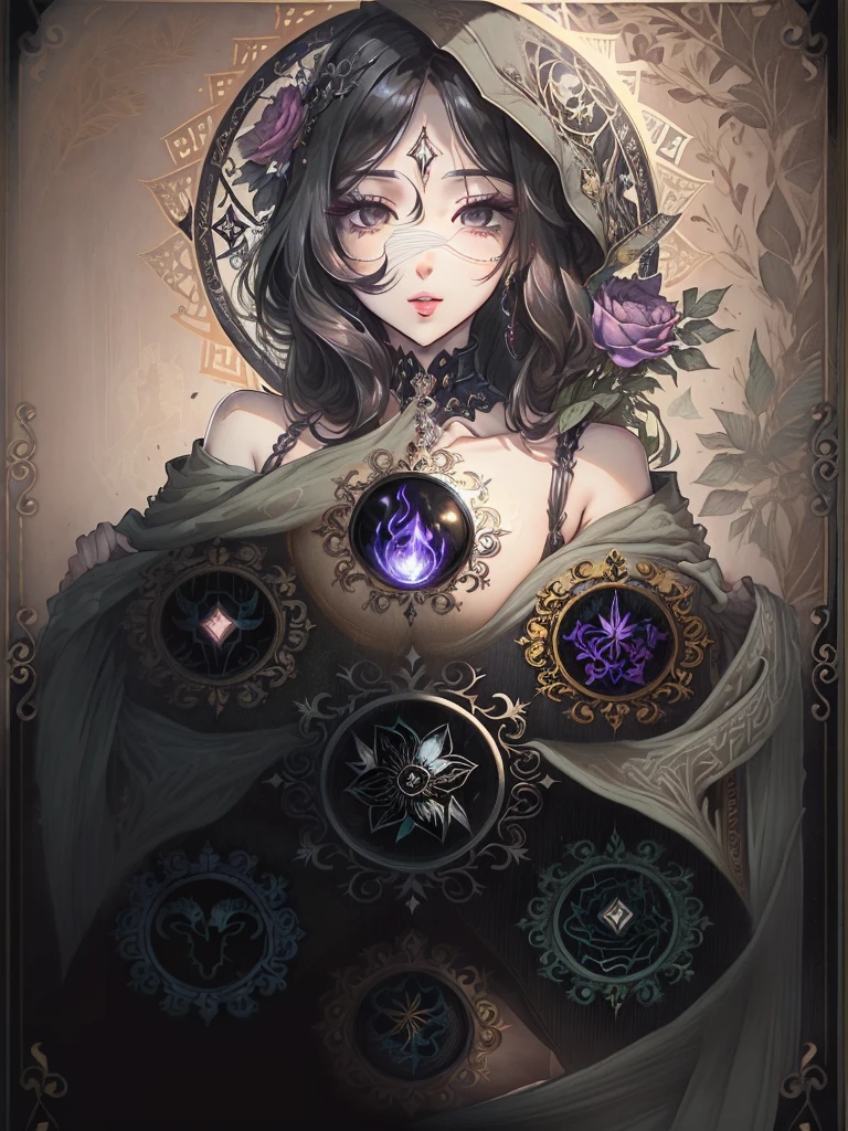 a black and white photo of a frame with flowers and leaves, tarot card background, tarot card layout, symmetrical tarot illustration, tarot card design, tarot drawing, black paper tarot, complex tarot card background, Tarot Card Frame, phone wallpaper. intricate, Tarot Card Style, phone wallpaper, major arcana palace occult, phone background, symmetrical tarot card, death tarot