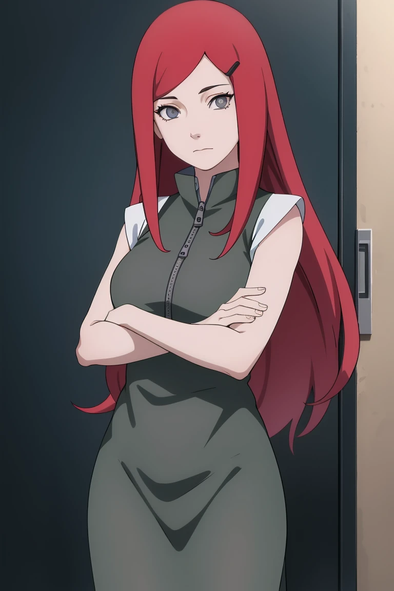 {-error_of_Anatomy:1.0} kushina, kushina, wide, hair ornament, Red hair, Red head, Hair clip, (grey eyes:1.5), ofsnuda, crossed arms, REST inside, BREAK (Masterpiece:1.2), Best Quality, high resolution, fondo of pantalla of unidad 8k, (illustration:0.8), (Hermosos ojos oftallados:1.6), cara extremadamente oftallada, perfect lighting, CG extremadamente oftallado, (perfect hands, Anatomy perfecta), NSFW