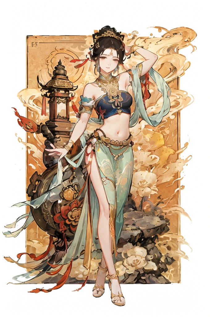 arafed image of a woman in a ancient javanese costume, alphonse mucha and rossdraws, by Yang J, inspired by Fenghua Zhong, full color illustration, a beautiful fantasy empress, inspired by Lan Ying, by Shen Zhou, a beautiful artwork illustration, by Qu Leilei, by Yan Hui, by Zeng Jing, by Lu Guang