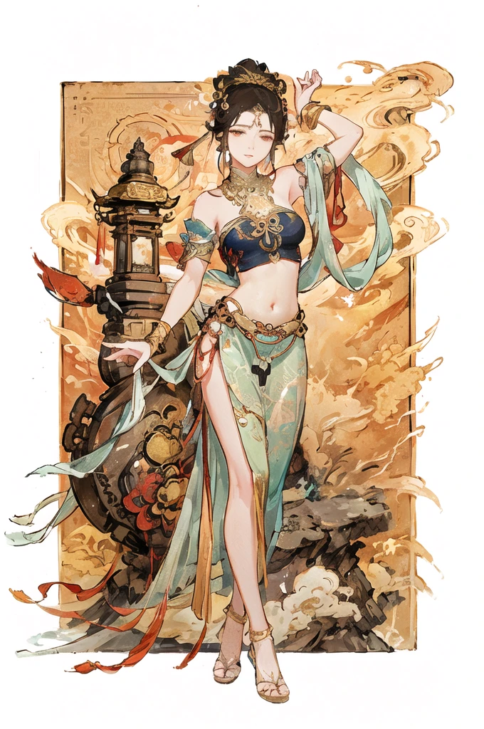 arafed image of a woman in a ancient javanese costume, alphonse mucha and rossdraws, by Yang J, inspired by Fenghua Zhong, full color illustration, a beautiful fantasy empress, inspired by Lan Ying, by Shen Zhou, a beautiful artwork illustration, by Qu Leilei, by Yan Hui, by Zeng Jing, by Lu Guang