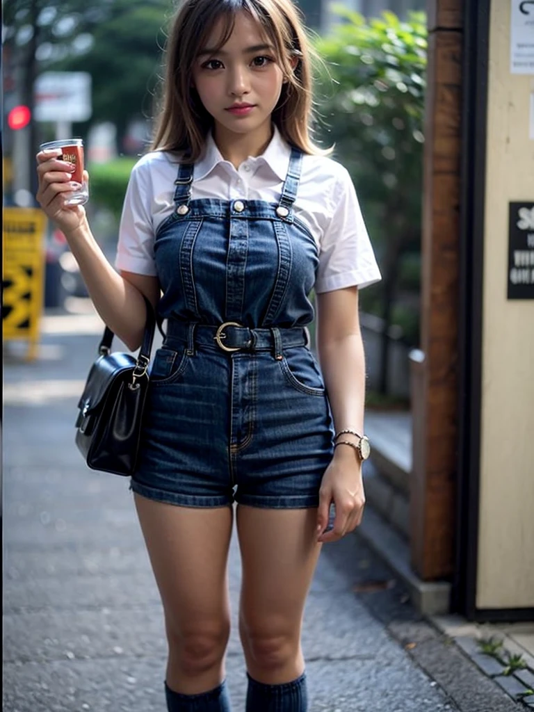 (((Open Stance)))、15Year old girl、 uniform、Japanese girls' high 、Chest buttons open、Stand with your legs apart、Viewer's perspective、(((Lifting skirt to show white lace panties)))、