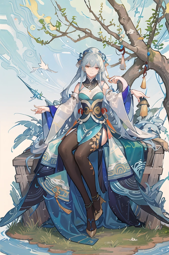 arafed image of a woman in a ancient javanese costume, alphonse mucha and rossdraws, by Yang J, inspired by Fenghua Zhong, full color illustration, a beautiful fantasy empress, inspired by Lan Ying, by Shen Zhou, a beautiful artwork illustration, by Qu Leilei, by Yan Hui, by Zeng Jing, by Lu Guang