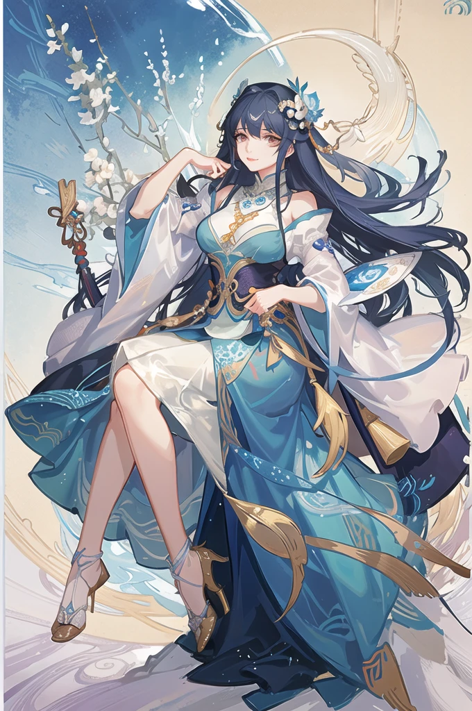 arafed image of a woman in a ancient javanese costume, alphonse mucha and rossdraws, by Yang J, inspired by Fenghua Zhong, full color illustration, a beautiful fantasy empress, inspired by Lan Ying, by Shen Zhou, a beautiful artwork illustration, by Qu Leilei, by Yan Hui, by Zeng Jing, by Lu Guang