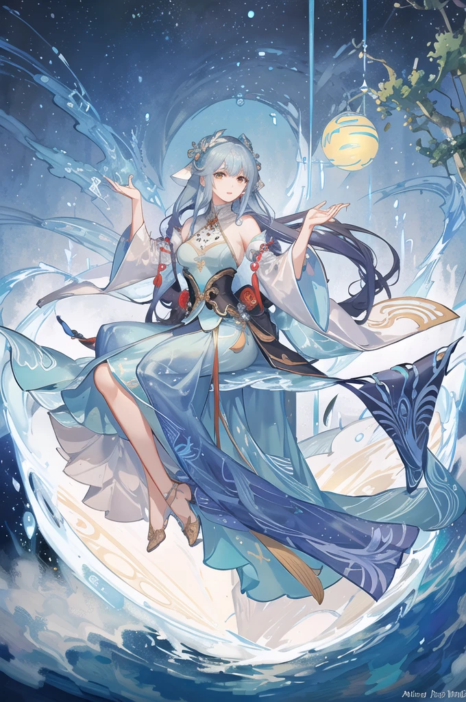 arafed image of a woman in a ancient javanese costume, alphonse mucha and rossdraws, by Yang J, inspired by Fenghua Zhong, full color illustration, a beautiful fantasy empress, inspired by Lan Ying, by Shen Zhou, a beautiful artwork illustration, by Qu Leilei, by Yan Hui, by Zeng Jing, by Lu Guang