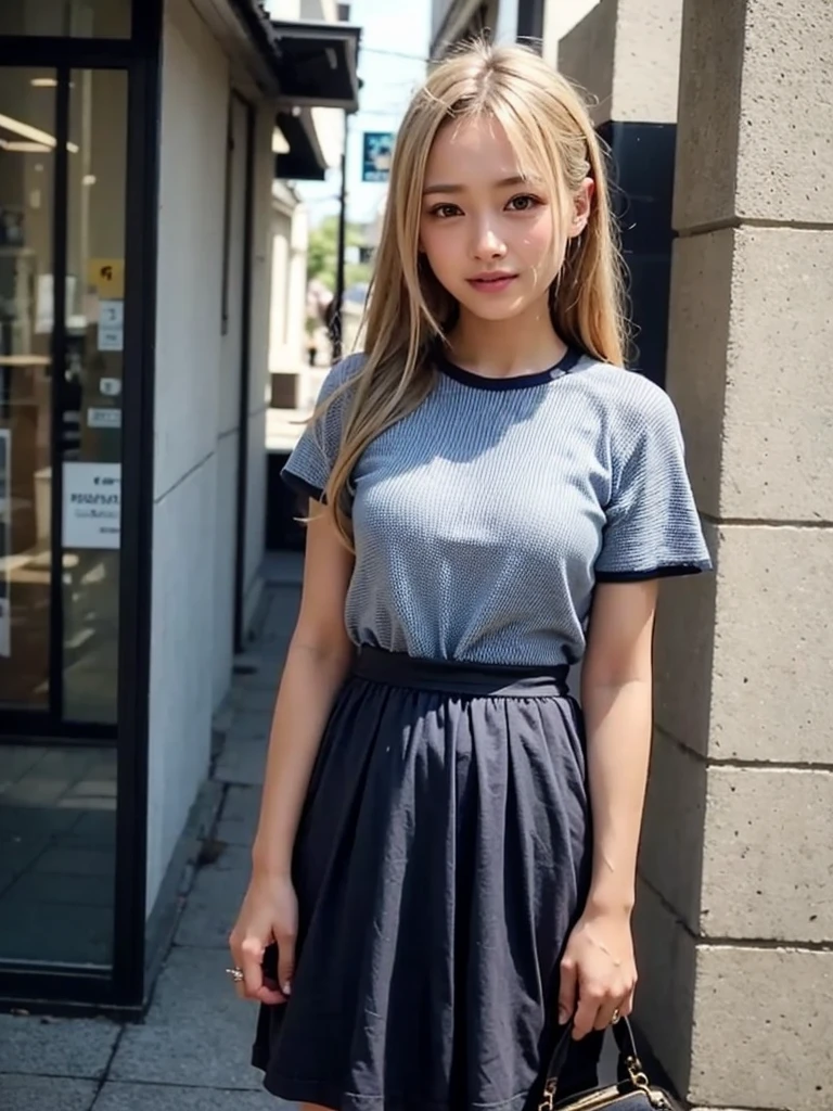 (((Open Stance)))、15Year old girl、 uniform、Japanese girls' high 、Chest buttons open、Stand with your legs apart、Viewer's perspective、(((Lifting skirt to show white lace panties)))、