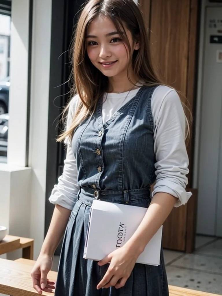 (((Open Stance)))、15Year old girl、 uniform、Japanese girls' high 、Chest buttons open、Stand with your legs apart、Viewer's perspective、(((Lifting skirt to show white lace panties)))、