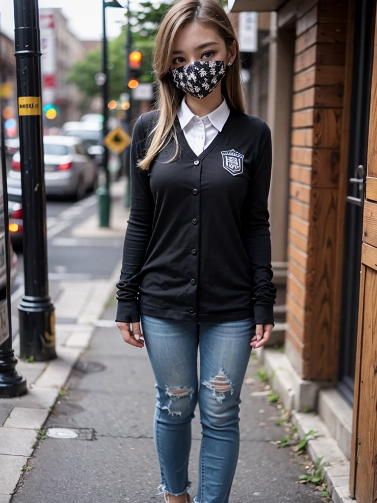(((Open Stance)))、15Year old girl、 uniform、Japanese girls' high 、Chest buttons open、Stand with your legs apart、Viewer's perspective、(((Lifting skirt to show white lace panties)))、