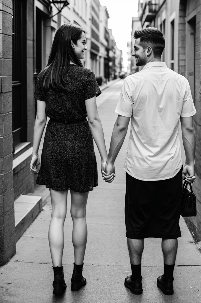 A couple holding hands in black and white 