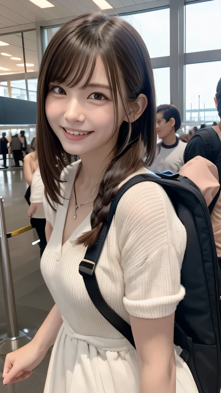 Best picture quality (8K, high resolution, Masterpiece: 1.2), super detailed,  215 Short Hair,Three braids long hair, 26-year-old woman, 


Return and transformation situations: After the victory、Return to hometown、Blessed by family and friends。
detailed:
angle: Being greeted by family and friends at the airport。Her face shows the joy and relief of being back home.。
clothing: カジュアルなclothing、Have a sports bag。
atmosphere: Airport lobby、An emotional reunion scene。


, Active Pause ,
Beside her、The thunder danced。
Focus on the waist above


, random cute pose ,big eyes ,Puffy eyes ,  Heart Pupil, blush  , huge shy smile , salute
