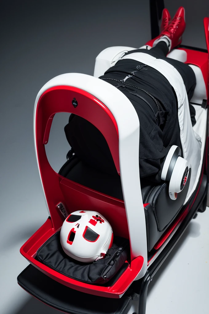 Upside down cross electric chair horror skull white base red and black