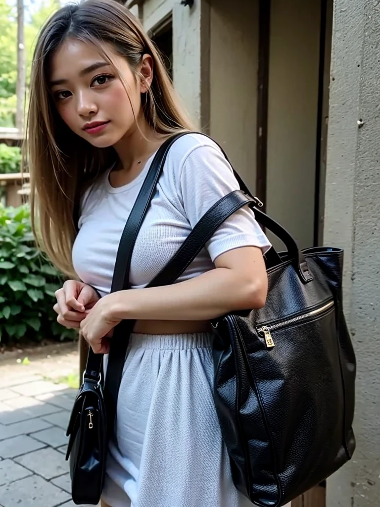 (((Open Stance)))、１５Year old girl、 uniform、Japanese girls&#39; high 、Chest buttons open、Stand with your legs apart、Viewer&#39;s perspective、(((Lifting skirt to show white lace panties)))、

