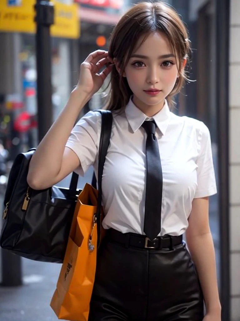 (((Open Stance)))、１５Year old girl、 uniform、Japanese girls&#39; high 、Chest buttons open、Stand with your legs apart、Viewer&#39;s perspective、(((Lifting skirt to show white lace panties)))、