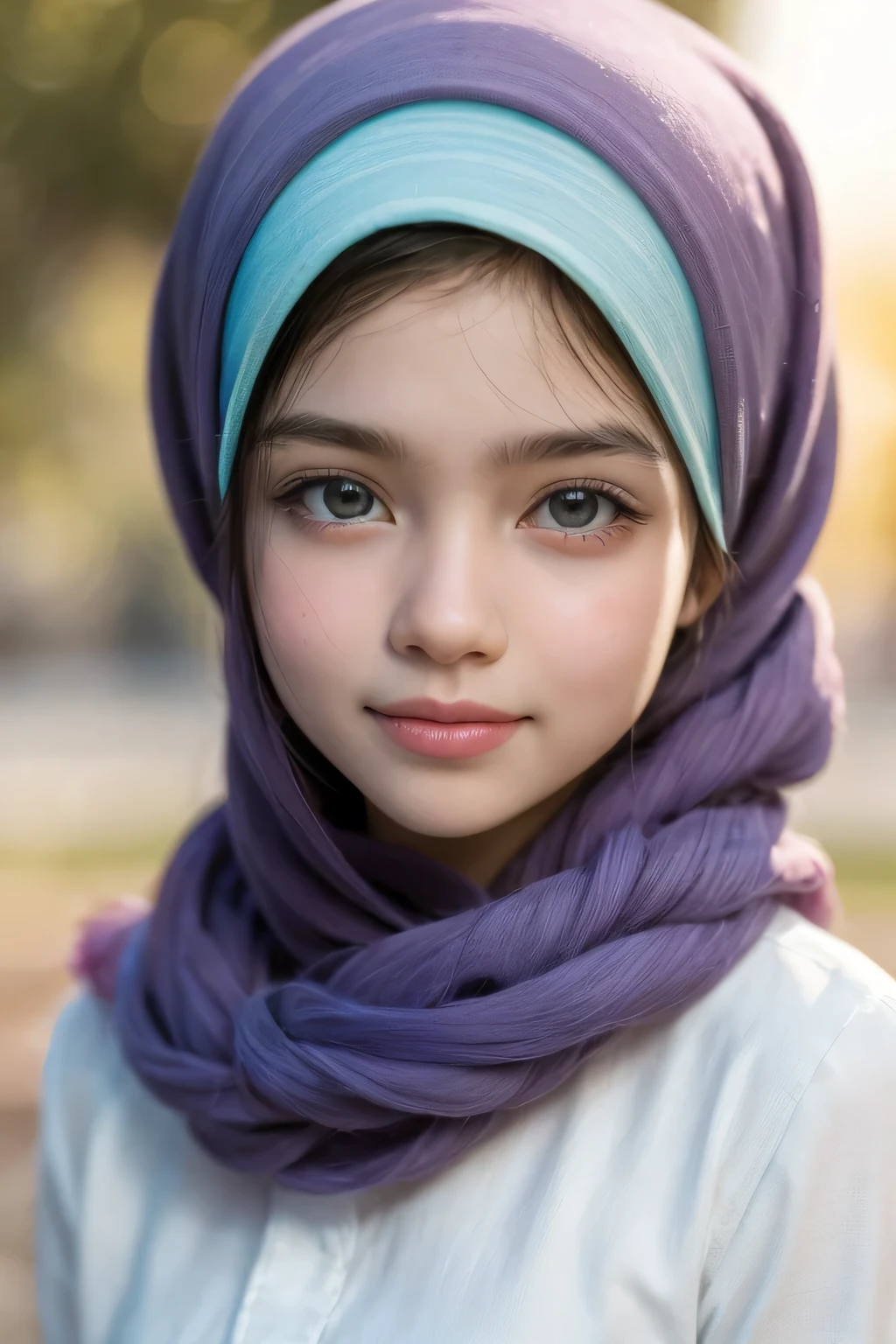 1 malay girl, short, medium breast, flat chest, flat stomach, , cute, 8 years oldplain flower hijab, shy, medium portrait shot , wet , glowing particles, wear pastel lingerie, light bokeh background, proportional body,