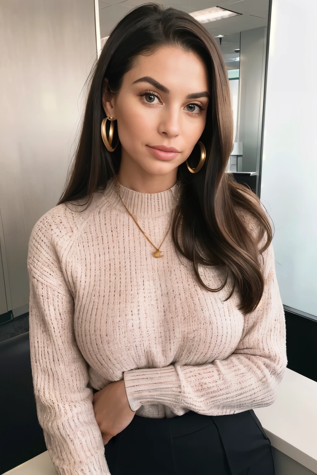 high quality ultra-realistic photo of a 26yo American woman , fullbody, she's standing behind bank counter, adorable, exceptional lush detail, this stunning young woman is ultimate genetics, serious bank teller surroundings, she's visible, approachable, image ultra, extraordinarly micro-realistic cinema quality photo of a woman , exceptional lush detail of woman behind bank counter,, ((friendly glance to camera)), waiting on us, soft bright lights, no makeup beauty in strange ways, her hair behind her ears, she's wearing (tight pink sweater with black pants), MESMERIZING, high quality 1 woman ,(name-tag on her sweater), taken interiors bank lobby, in a (bank:1.1), she loves, financial institution,, ((high contrast:1.2)), (professional woman), ((taken using Leica camera, aperture: f/2.3)) , hyper-realistic skin, pores, (she has golden threads brushed hair, long), her hair is over her ear, healthy sun-kissed skin, blushing, blush cheeks, a (professional woman:1.1),, relaxed, natural light glow, radiant skin , perfectly framed face, (perfect image, incredible eyes:1.1), raw photo, beautiful composition, golden ratio, bank profile, playful pleasure joy, inspiring, (highest quality fabric texture), every detail,Fine facial features – (Highest Quality) ,film, High qualitydetails ultra detailed(Ultra-fine ), Photorealistic , high resolution),relaxed photos