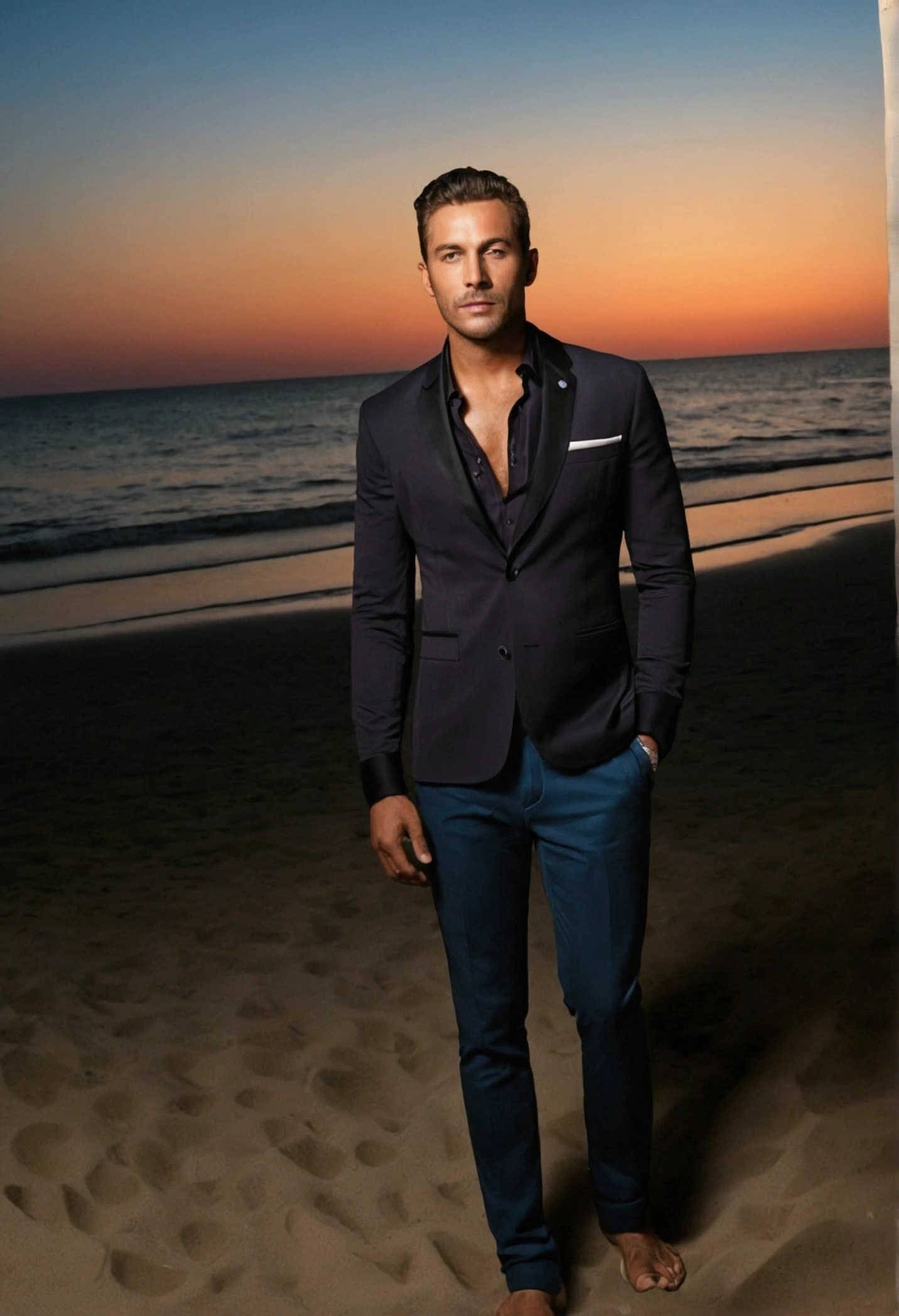panoramic photo of a man at a night party on the beach