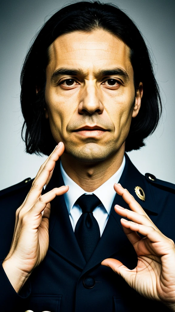 
"Create a fictional character inspired by a haunting image. The character is a headless figure dressed in a dark uniform, holding their own decapitated head. The uniform suggests an official or authoritative role, possibly a police officer or military personnel. The character's face, held in their hand, is stern and appears to belong to someone in their late 50s or early 60s. The story should delve into how they came to be in this state, exploring themes of duty, betrayal, and supernatural elements. Describe their personality, backstory, and the circumstances leading to their current condition."