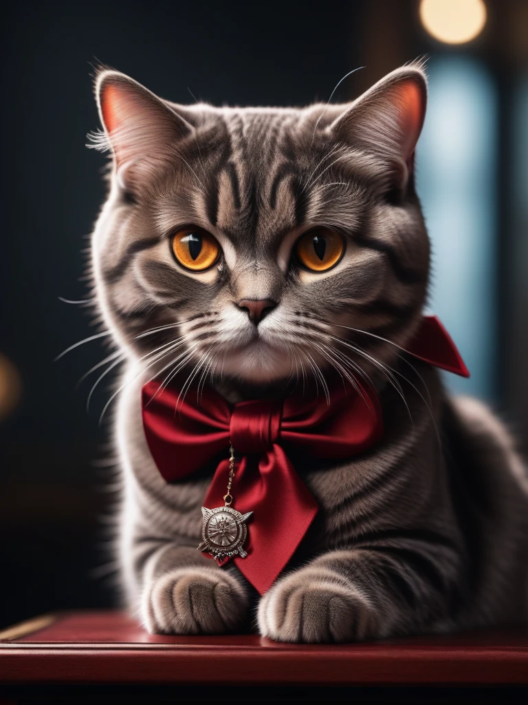 cinematic photo Chalk painting, Oil painting, Award winning Renderman, Wild Scottish Fold Cat, Corporate Punk, highly detailed, artwork by Winslow Homer. 35mm photo, film, bokeh, professional, 4k, very detailed, (((cute cat sad, crying))), ((Red cat))