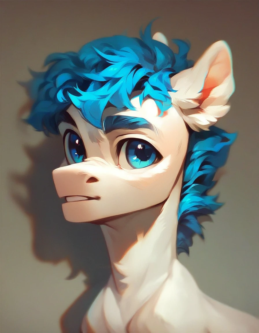 score_9, score_8_up, score_7_up, score_6_up, score_5_up, score_4_up, white pony with blue hair blue eyes and is male.