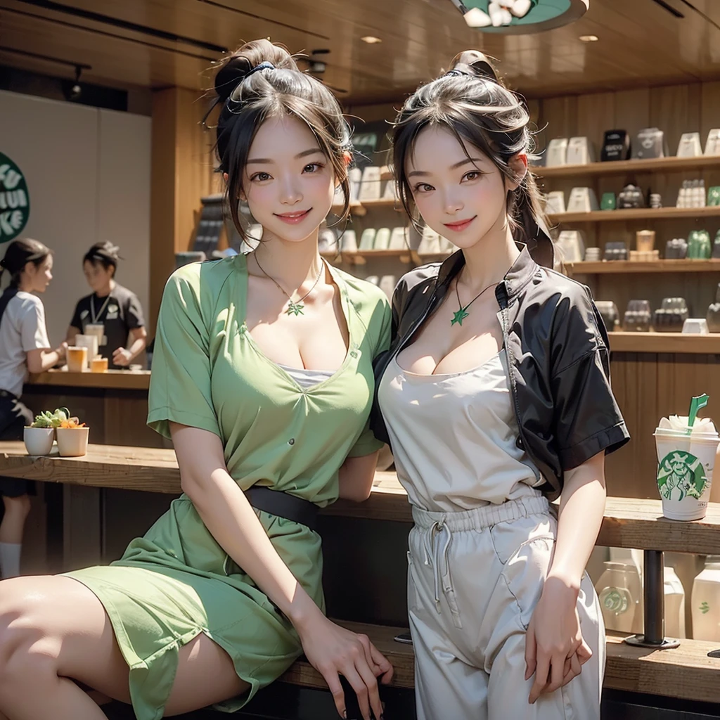 (((((((((Emphasize cleavage))))))))) 
((((((((ponytail、Track and field uniforms、smile))))))))
(((((Large Breasts)))))
 (((((((お洒落でcuteInside the Starbucks store))))))) 
8K、RAW Photos、Highest quality、Super detailed、Super Resolution、Ultra HD、8K壁紙、Amazing details 

(((((((((((Inside the Starbucks store)))))))))))、
 ((((((Sit down and eat cake、Drink Starbucks coffee、smile))))))、((Heart Necklace)) Modern and sleek design：Interior design using natural materials、Many of the designs are warm and made using wood and metal.。 Large windows：自然光をたっぷり取り入れるためのLarge windowsがあり、Providing a bright and open space。 Green Interior：Potted plants are effectively placed、It creates a relaxing atmosphere。 artwork：Works by local artists、Starbucks-related art on display。 Cozy seating：Cushioned chairs and sofas、Bar sheet etc.、A variety of seating options available。 Open kitchen area：Being able to see how drinks and food are made、We provide peace of mind and transparency。 Unique lighting：Antique lamps and chandeliers、Modern lighting fixtures are used。 Comfortable background music：Relaxing music is playing、A comfortable space is provided。 Wide々Table space：一人でもグループでも使いやすいWide々There is a table with。 Community Table：There is a large table where you can socialize with other customers.。 Seasonal decorations：The decorations are themed according to the season.。 Design with a local feel：The design incorporates the local culture and characteristics.。 Fragrance production：コーヒーの香りが店内にWideがり、A space that satisfies the five senses has been created.。 Conversation with a barista：フレンドリーなConversation with a baristaが楽しめるカウンターエリアがあります。 8K、RAW Photos、Highest quality、masterpiece:1.2、Super detailed、Super Resolution、Ultra HD、8K壁紙、Amazing details、Photorealistic:1.4、Having fun by the water、Full Body Shot、Full body photo、High-resolution RAW color photos、Professional photos、A scene full of emotion、Very detailed and beautiful、Ultra HD、8K壁紙、Amazing details、Huge file sizes、Highly detailed beautiful girls、Highly detailed face Highly detailed eyes、Extremely realistic skin、 Highly detailed fingers, Highly detailed nose, Highly detailed mouth, Perfect Anatomy, Highly detailed background, Highly detailed clothing, Teen, cute女の子, Famous Japanese Idols, cute, Realistic body, Slender, White skin, Glowing Skin, Slim body, Realistic Face, Delicate eyes, double eyelid,


