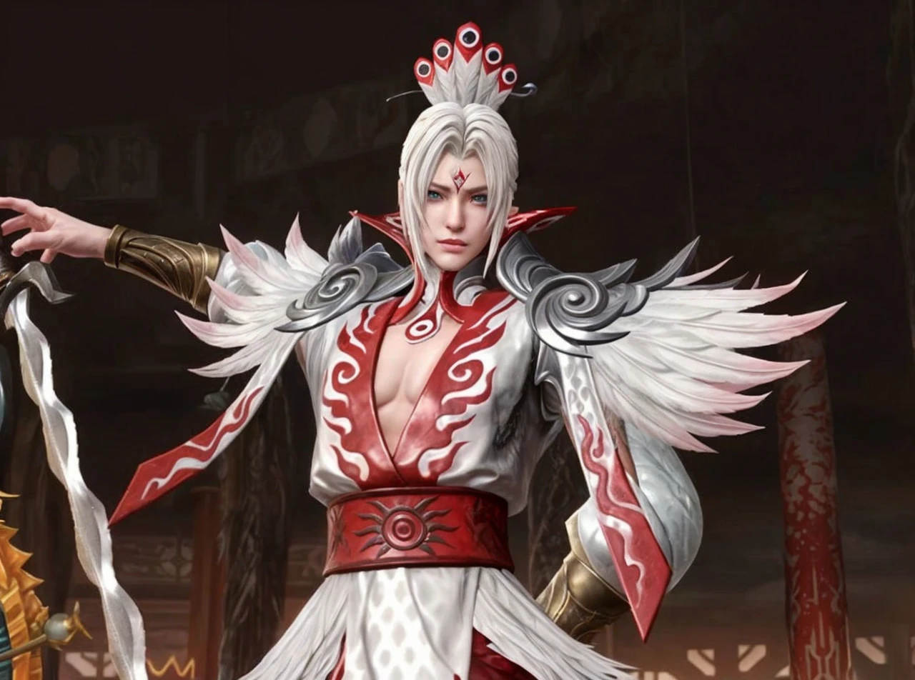 (absurdres, highres, ultra detailed, HDR), masterpiece, best quality, Android Game Character , short hair, handsome boy, anime eyes, Mobile Legends Hero, detailed scebe, detailed character