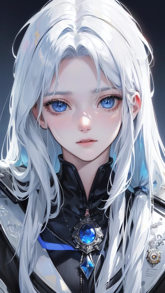 (Top resolution、Distinct_image)top-quality、A girl、masterpiece、highly detailed、Semi-realistic、blue eyes 、18year old、young、cool clothing、Exquisite facial features、Facial features ,variation potrait, a white background, white hair , long hairstyles, zombies apocalypse, teenage, cool , cold sharp eyes,