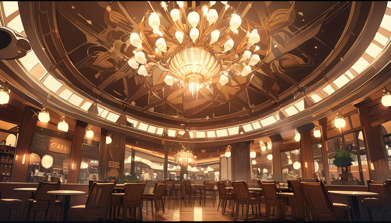 ghibli style, super large cafe, shining, bright, elaborate, ultra high definition, There&#39;s music playing in the cafe., modern interior, 18-year-old girl with short hair studying, study together, An 18-year-old girl with long pink hair studying,