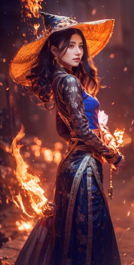 raw,64k uhd,A portrait of beautifully stunning woman, fair skin, surrounded by a swirling nanodusty plasma in glowing blue, vibrant colors, dynamic composition,A portrait of beautifully stunning lady witch, darkness fantasy,girl made of purple smoke,medium Breast, 1 witch  Girl,Black dress,hat hood,fair skin, white hair, cinematic lighting,perfect composition,witch hat, full-body view 