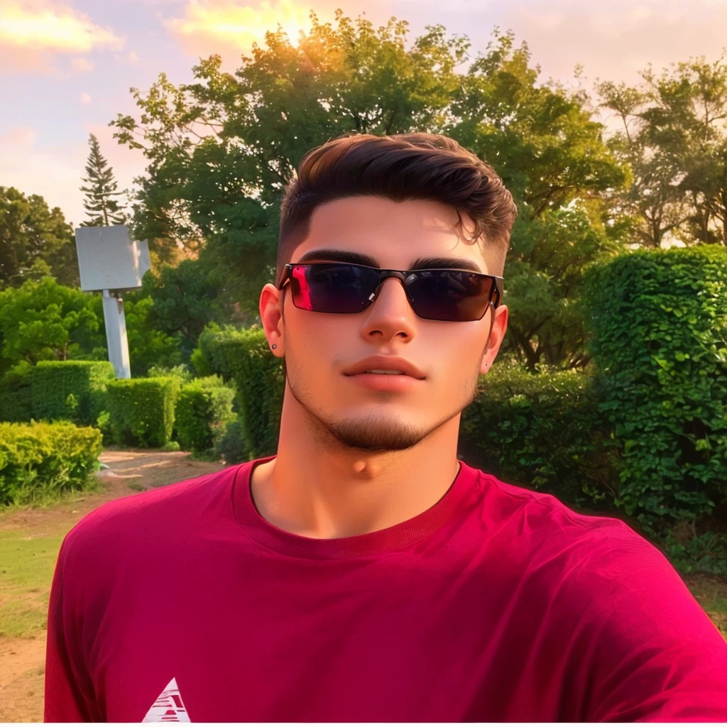 There is a man wearing sunglasses and a red shirt posing for a photo, 21 years old, 23 year old, about 19 years old, 22 years old, taken at the beginning of 2020, young spanish man, profile pic, profile image, 18 years old, Matthew 9 5, profile imageture 1024px