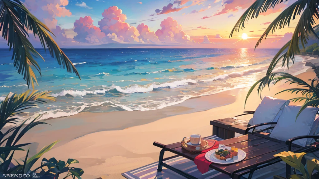 ((Highest quality)), ((masterpiece)), (detailed),beach sunset relax