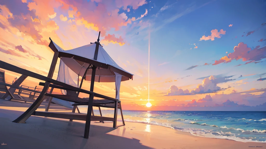 ((Highest quality)), ((masterpiece)), (detailed),beach sunset relax