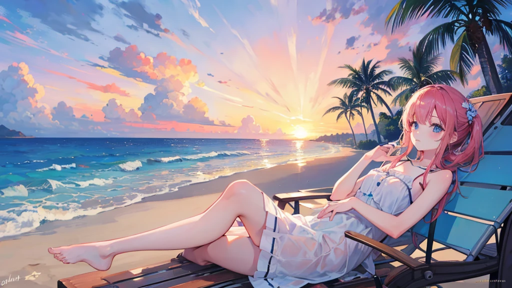 ((Highest quality)), ((masterpiece)), (detailed),beach sunset relax