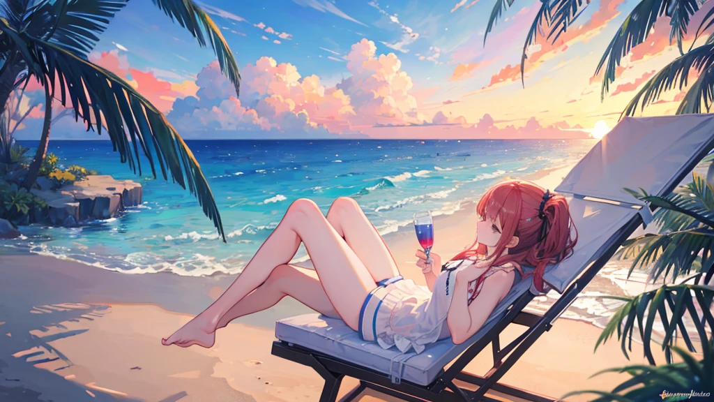 ((Highest quality)), ((masterpiece)), (detailed),beach sunset relax