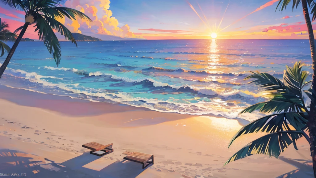 ((Highest quality)), ((masterpiece)), (detailed),beach sunset relax