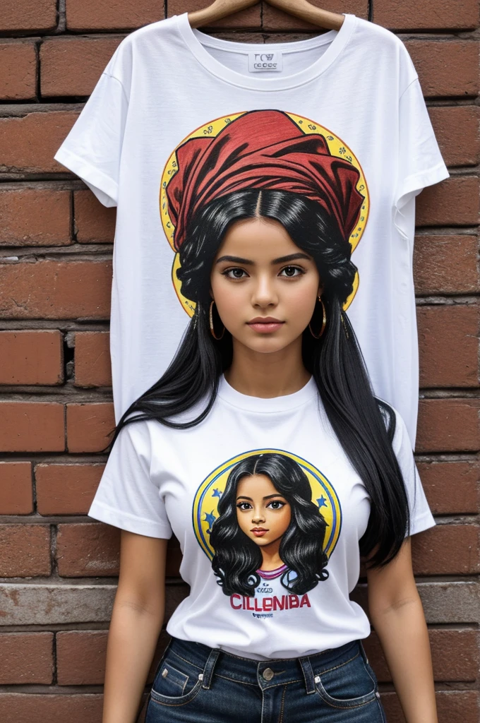 ((Best Quality)), ((Masterpiece)), (detailed), 1 black hair girl shirt from Colombia number 10 with the word on vivi shirt