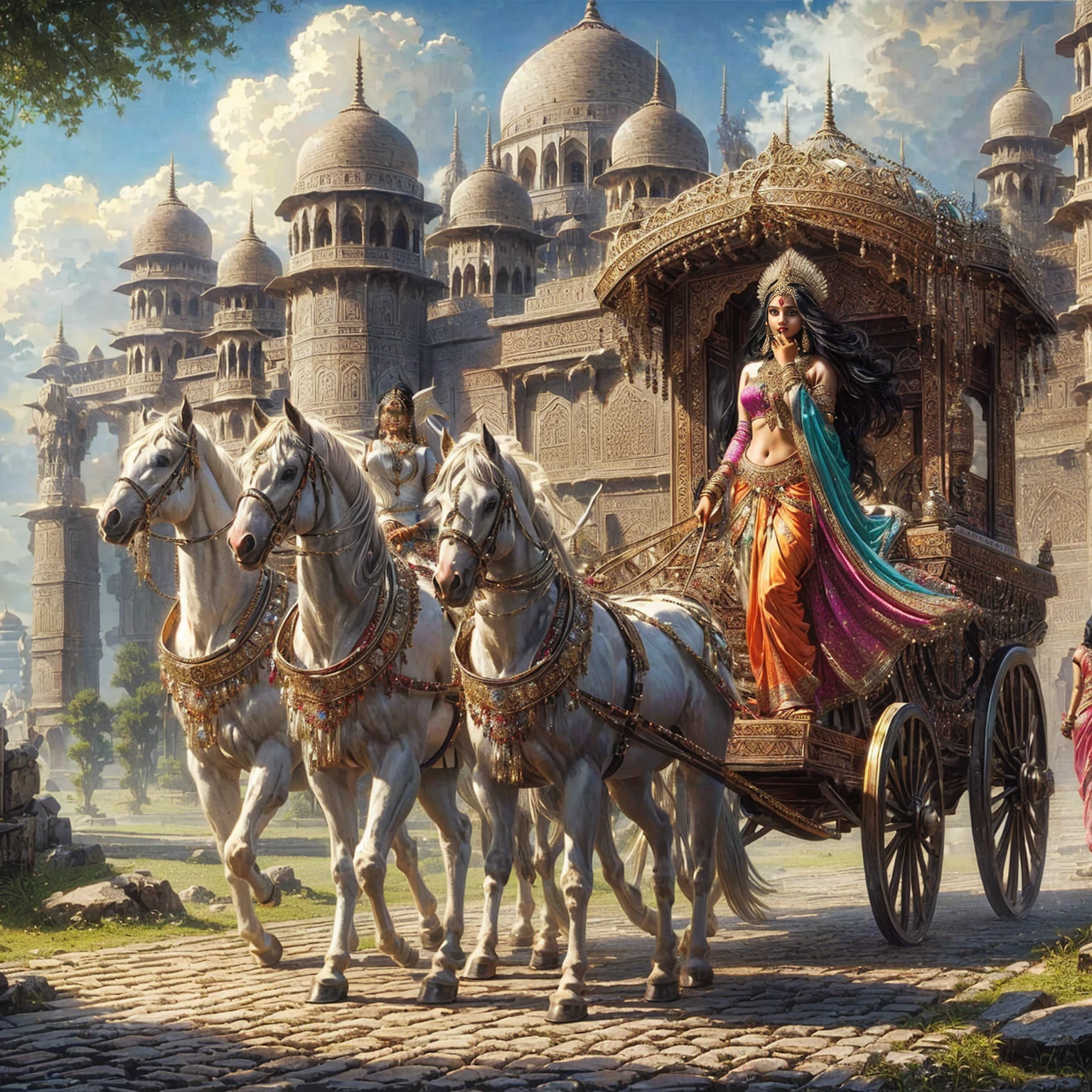 indian woman , Indian Supermodel Beautiful Indian Goddess , Hold the precepts , Realistic, exquisite , indian angel , black hair ,horse